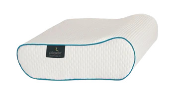 Pillowise pillow with blue piping, marking its size