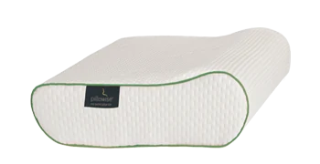 Pillowise pillow with green piping, marking its size