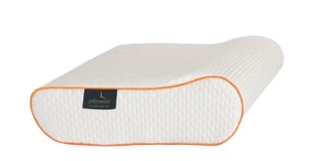 Pillowise pillow with orange piping, marking its size