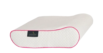 Pillowise pillow with pink piping, marking its size