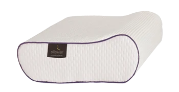 Pillowise pillow with purple piping, marking its size